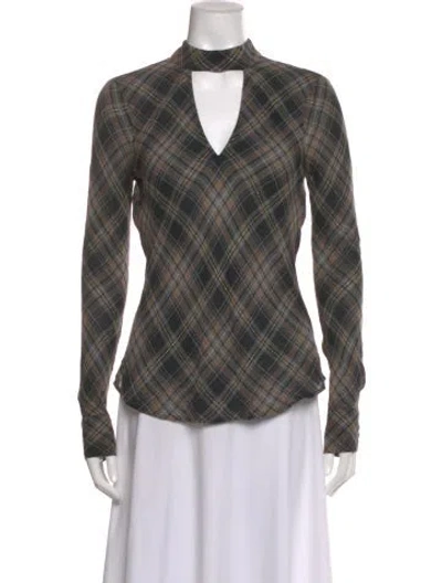 Pre-owned Veronica Beard Plaid Print Plunge Neckline Top