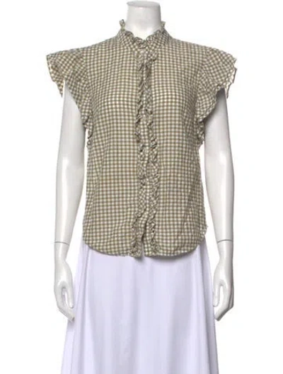 Pre-owned Veronica Beard Plaid Print Short Sleeve Blouse In Green