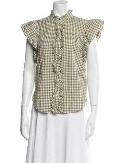 Pre-owned Veronica Beard Plaid Print Short Sleeve Blouse In Multi
