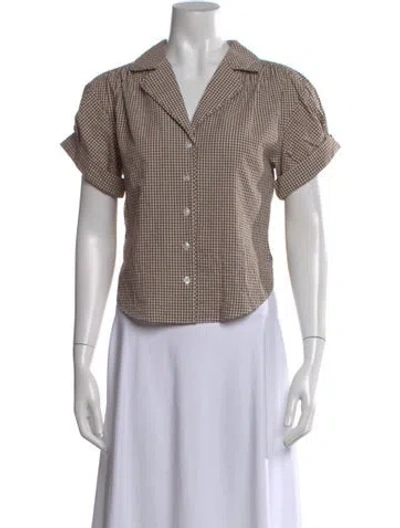 Pre-owned Veronica Beard Plaid Print Short Sleeve Button-up Top In Neutral