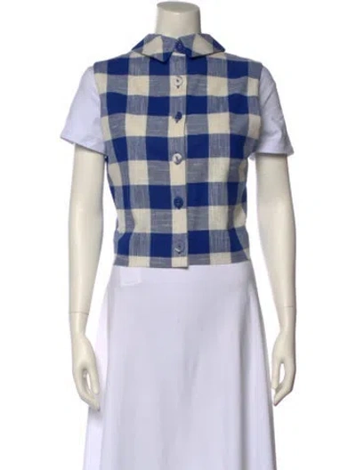 Pre-owned Veronica Beard Plaid Print Short Sleeve Crop Top In Blue