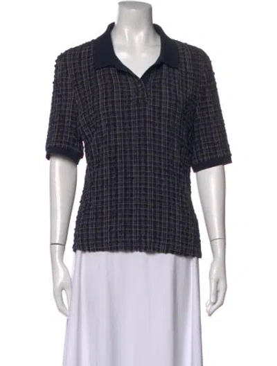 Pre-owned Veronica Beard Plaid Print Short Sleeve Polo In Black