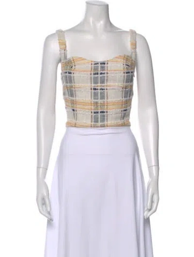 Pre-owned Veronica Beard Plaid Print Square Neckline Crop Top In Neutral