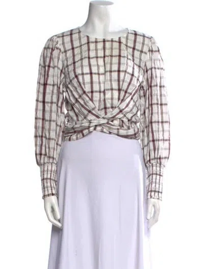 Pre-owned Veronica Beard Plaid Print Square Neckline Crop Top In White
