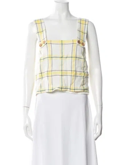 Pre-owned Veronica Beard Plaid Print Square Neckline Top In Yellow