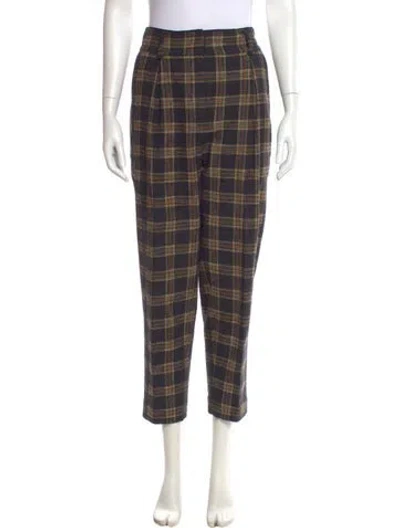 Pre-owned Veronica Beard Plaid Print Straight Leg Pants In Black