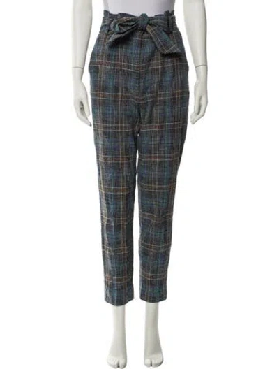 Pre-owned Veronica Beard Plaid Print Straight Leg Pants In Blue