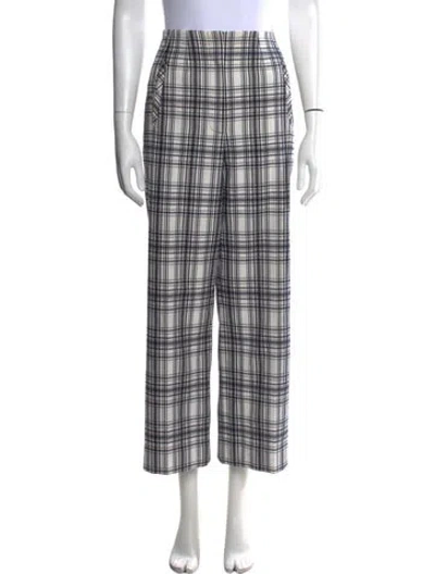 Pre-owned Veronica Beard Plaid Print Straight Leg Pants In Blue