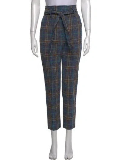Pre-owned Veronica Beard Plaid Print Straight Leg Pants In Blue