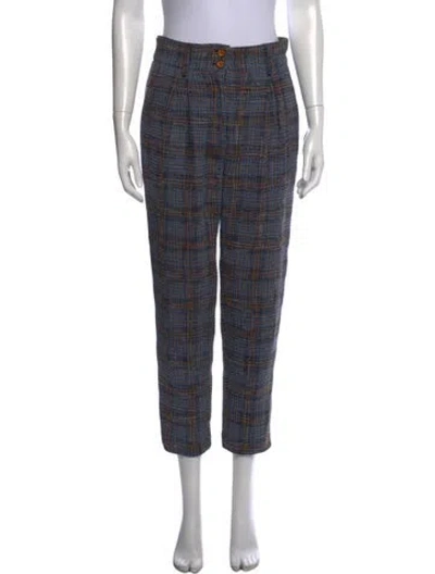 Pre-owned Veronica Beard Plaid Print Straight Leg Pants In Blue