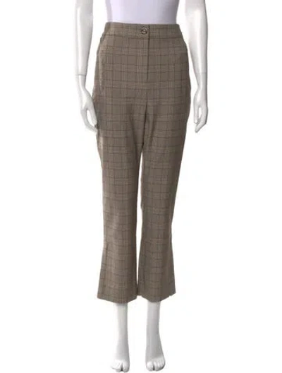 Pre-owned Veronica Beard Plaid Print Straight Leg Pants In Brown