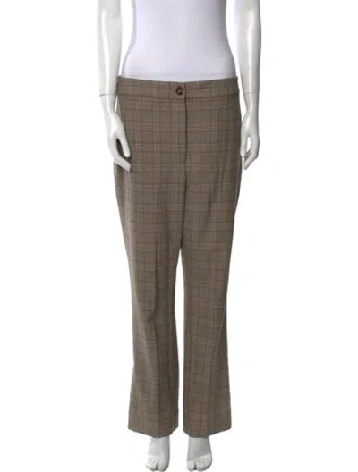 Pre-owned Veronica Beard Plaid Print Straight Leg Pants In Brown