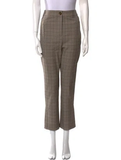 Pre-owned Veronica Beard Plaid Print Straight Leg Pants In Brown