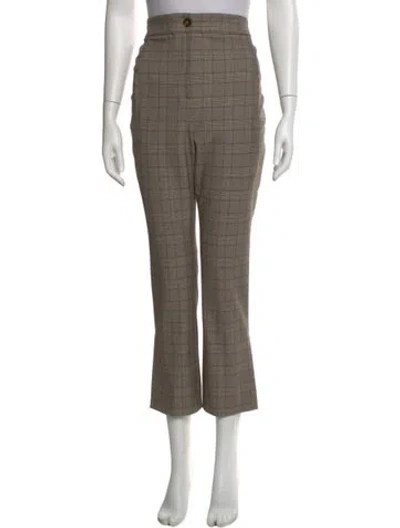 Pre-owned Veronica Beard Plaid Print Straight Leg Pants In Brown