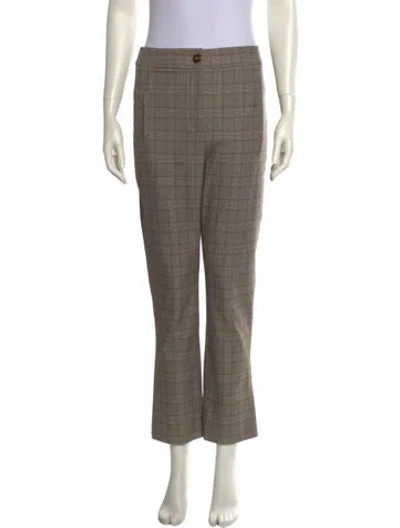 Pre-owned Veronica Beard Plaid Print Straight Leg Pants In Brown
