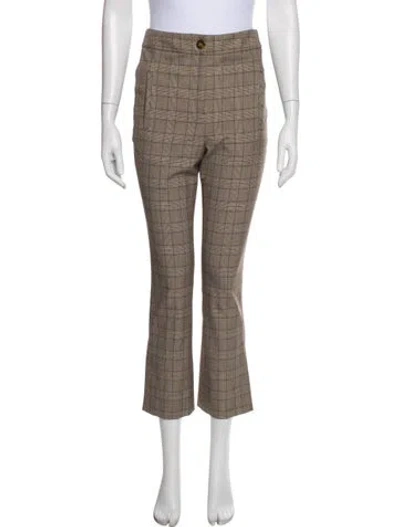Pre-owned Veronica Beard Plaid Print Straight Leg Pants In Brown
