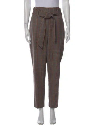 Pre-owned Veronica Beard Plaid Print Straight Leg Pants In Brown
