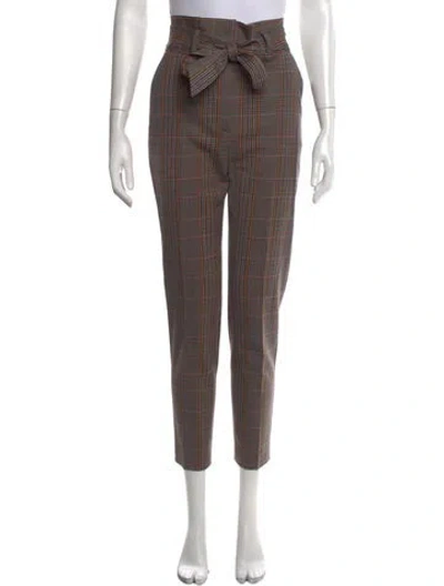 Pre-owned Veronica Beard Plaid Print Straight Leg Pants In Brown