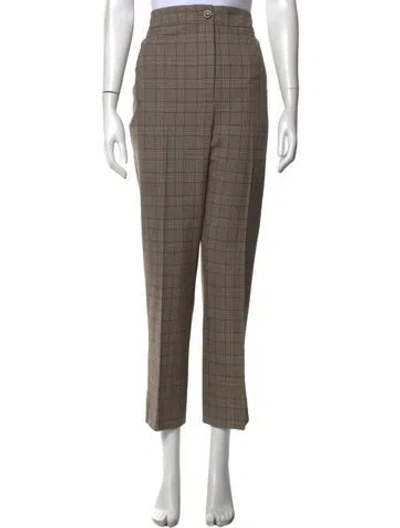 Pre-owned Veronica Beard Plaid Print Straight Leg Pants In Neutrals