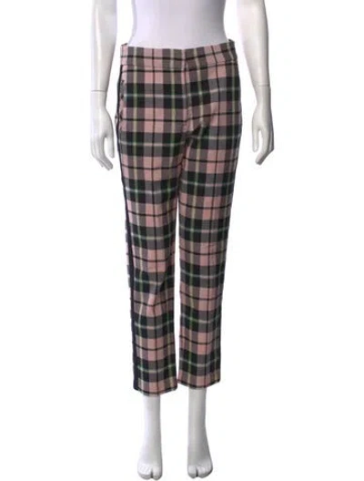 Pre-owned Veronica Beard Plaid Print Straight Leg Pants In Pink