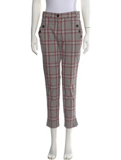 Pre-owned Veronica Beard Plaid Print Straight Leg Pants In White