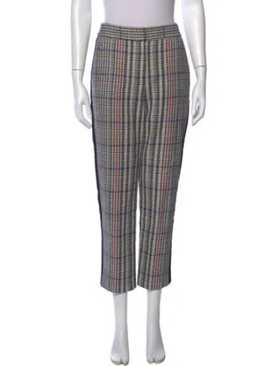 Pre-owned Veronica Beard Plaid Print Straight Leg Pants In White