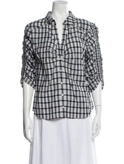 Pre-owned Veronica Beard Plaid Print Three-quarter Sleeve Button-up Top In White
