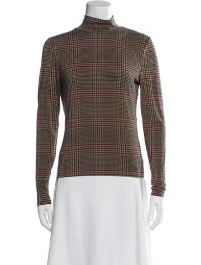 Pre-owned Veronica Beard Plaid Print Turtleneck Top In Brown