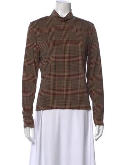 Pre-owned Veronica Beard Plaid Print Turtleneck Top W/ Tags In Brown