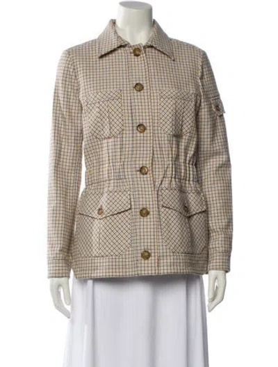 Pre-owned Veronica Beard Plaid Print Utility Jacket In Brown