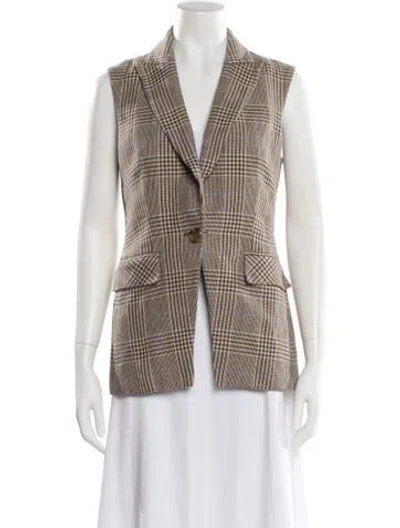 Pre-owned Veronica Beard Plaid Print Vest In Neutrals