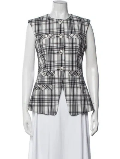 Pre-owned Veronica Beard Plaid Print Vest In White