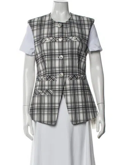 Pre-owned Veronica Beard Plaid Print Vest In White
