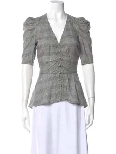 Pre-owned Veronica Beard Plaid Print V-neck Blouse In Black