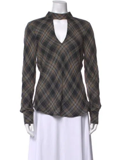 Pre-owned Veronica Beard Plaid Print V-neck Blouse In Black