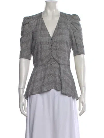 Pre-owned Veronica Beard Plaid Print V-neck Blouse In Gray