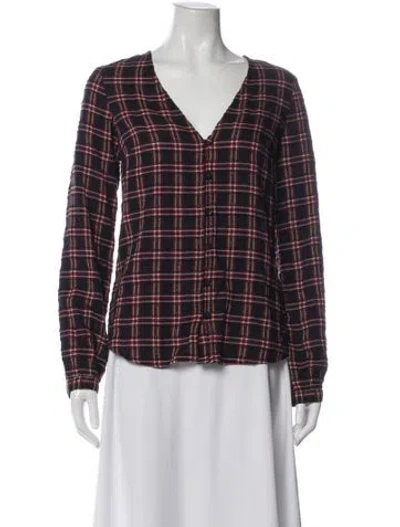 Pre-owned Veronica Beard Plaid Print V-neck Blouse In Multi