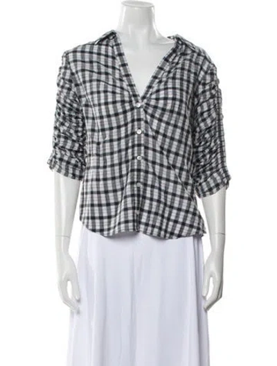 Pre-owned Veronica Beard Plaid Print V-neck Blouse In Multi