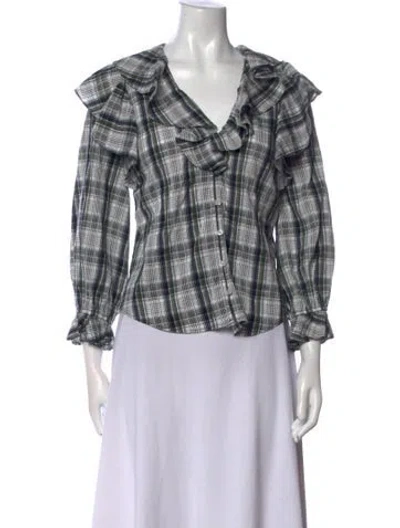 Pre-owned Veronica Beard Plaid Print V-neck Blouse In Multi