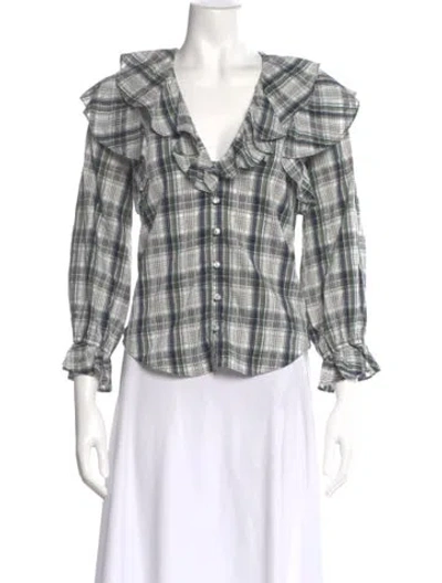Pre-owned Veronica Beard Plaid Print V-neck Blouse In Multi