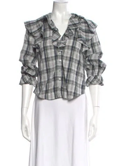 Pre-owned Veronica Beard Plaid Print V-neck Blouse In Multi