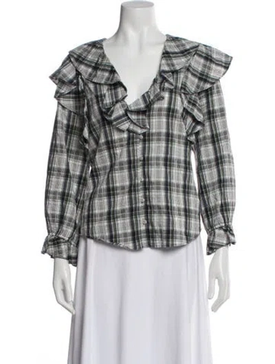 Pre-owned Veronica Beard Plaid Print V-neck Blouse In Multi