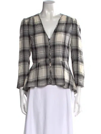Pre-owned Veronica Beard Plaid Print V-neck Blouse In Neutral