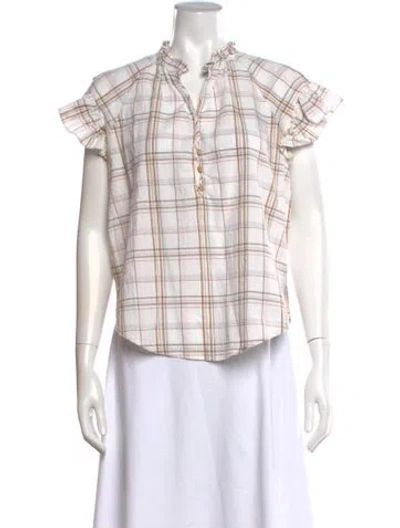 Pre-owned Veronica Beard Plaid Print V-neck Blouse In Neutrals