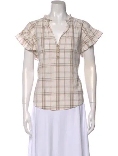 Pre-owned Veronica Beard Plaid Print V-neck Blouse In Pink