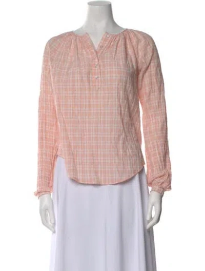 Pre-owned Veronica Beard Plaid Print V-neck Blouse In Pink