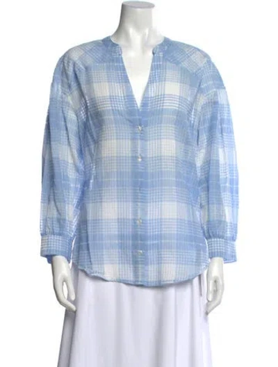 Pre-owned Veronica Beard Plaid Print V-neck Blouse W/ Tags In Blue