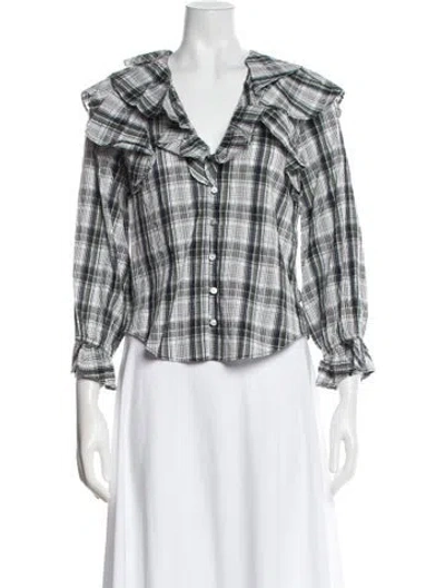 Pre-owned Veronica Beard Plaid Print V-neck Blouse W/ Tags In Green