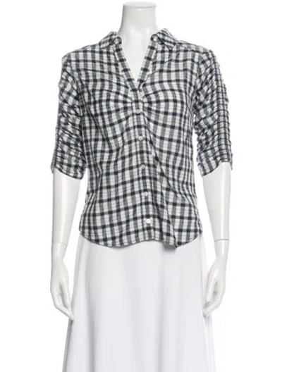 Pre-owned Veronica Beard Plaid Print V-neck Button-up Top In Blue