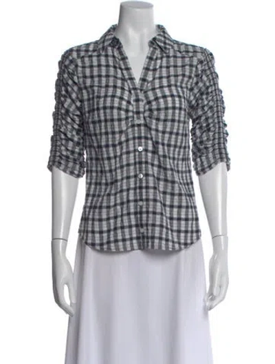 Pre-owned Veronica Beard Plaid Print V-neck Button-up Top In Blue